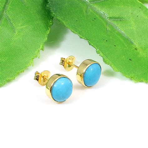 Sleeping Beauty Turquoise Stud Earrings Micron Gold Plated Etsy