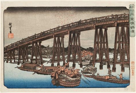 Utagawa Hiroshige Enjoying The Evening Cool At Ryôgoku Bridge Ryôgoku