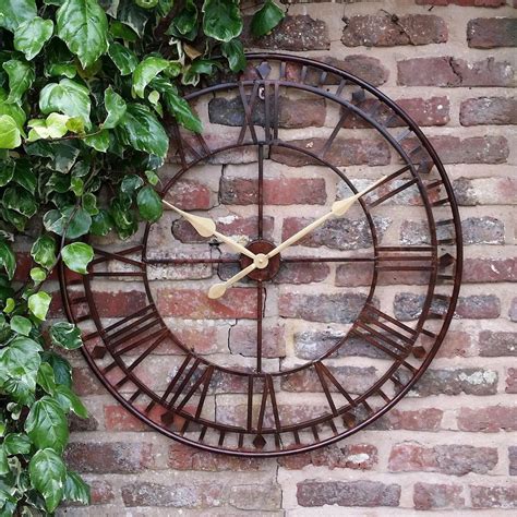 Large Antique Rust Metal Skeleton Clock Garden Clocks Outdoor Wall