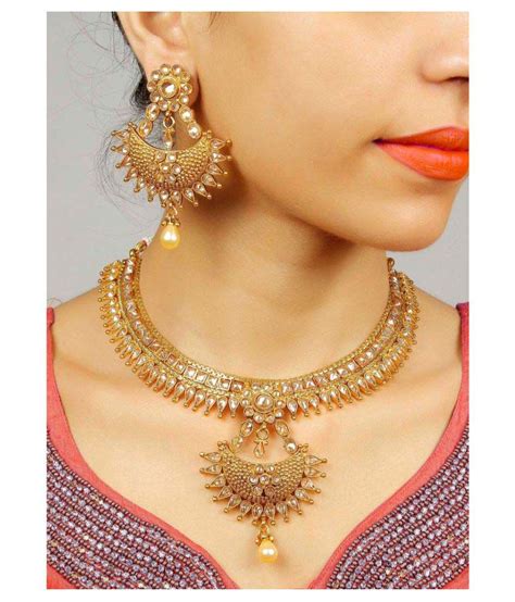 Much More Traditional 22k Gold Plated Polki Bridal Necklace Set With