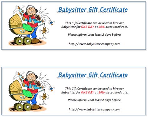 Babysitting voucher template comes in various forms as it offers services that will save their customers money when they are letting their young ones to be taken care of by other people. Free Gift Certificate Templates - (8 Templates ...