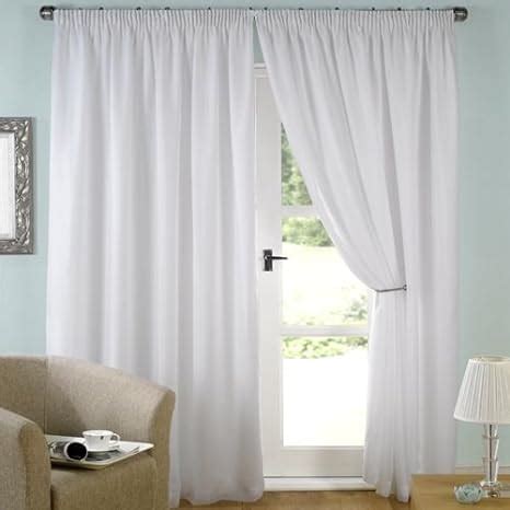 Luxury White Lined Voile Curtains Pencil Pleat Wide X Drop