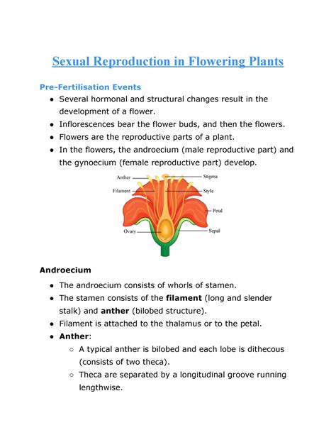 Ch 2 Biology Notes Of Class 12 Sexual Reproduction In Flowering Plants Pre Fertilisation