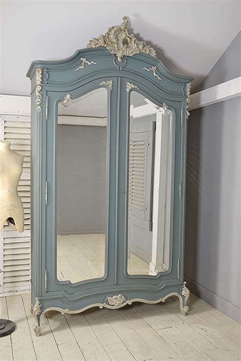 Antique French Louis Xv Mirrored Knock Down Armoire Blue Vintage