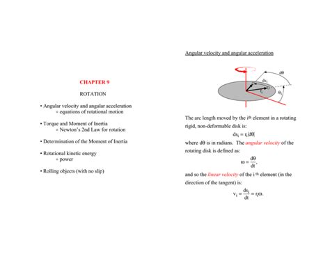 Chapter 9 Rotation • Angular Velocity And Angular Acceleration