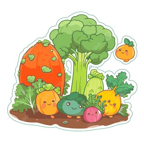 Cute Vegetables Sticker With A Group Of Vegetables Clipart Vector