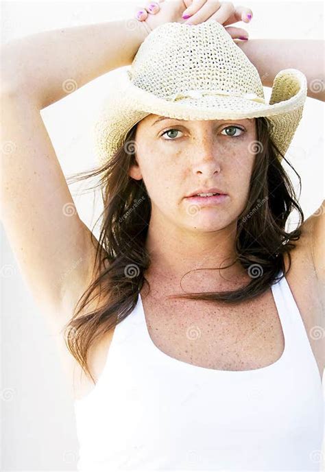 Beautiful Brunette Cowgirl With Freckles Stock Image Image Of Fashion Beautiful 33516201