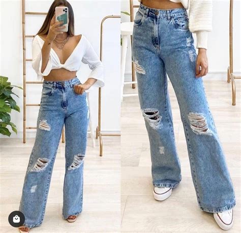 Calça Wideleg Jeans Pantalona Destroyed Rasgado Larguinha Frete grátis