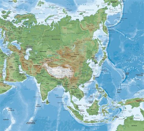 The map shows the bulk of asia without the middle east. Vector Map of Asia Continent Physical | One Stop Map