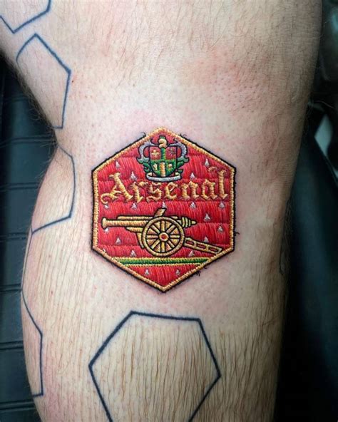Arsenal Fc Patch Tattoo Located On The Knee