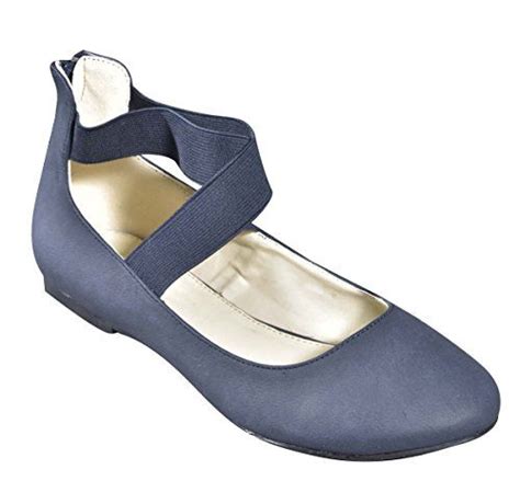 P26 Womens Classic Ballerina Ballet Flats Shoes With Elastic Crossing Straps 7 Navy Continue