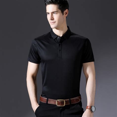 men polo silk solid slim fit polo shirt men summer casual short sleeve polo men s shirt business