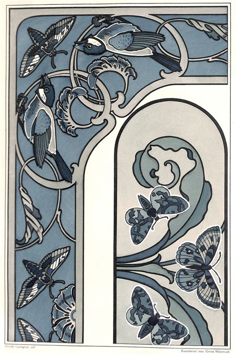 Finches Art Nouveau Antique Matted Chromolithograph Lyongrun 1899