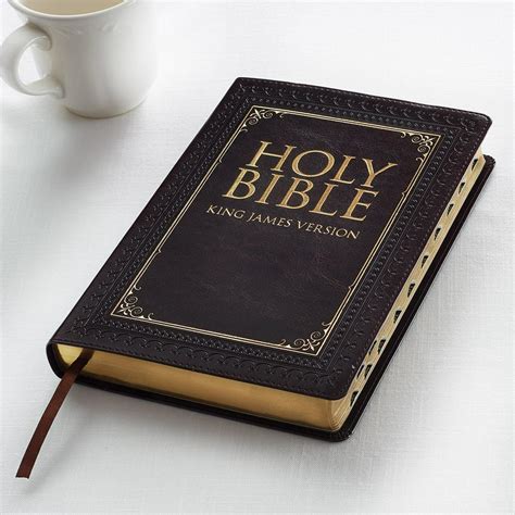 kjv holy bible thinline large print bible dark brown faux leather bible w thumb index red