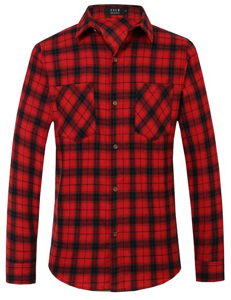 Sslr Flannel Shirts For Men Long Sleeve Button Down Shirt Lightweight Plaid Brushed Casual