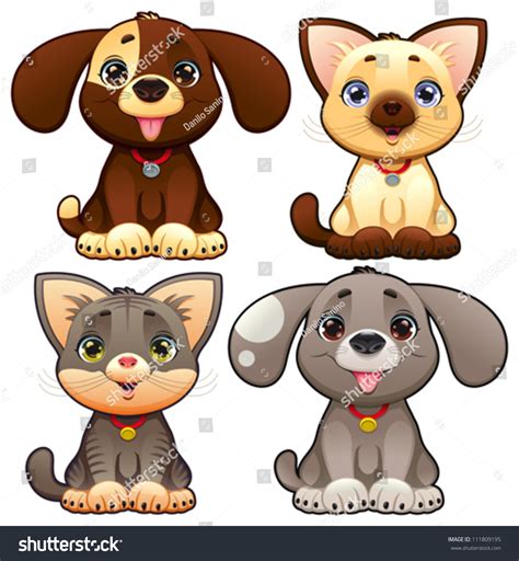 Cute Dogs And Cats Funny Cartoon And Vector Animal