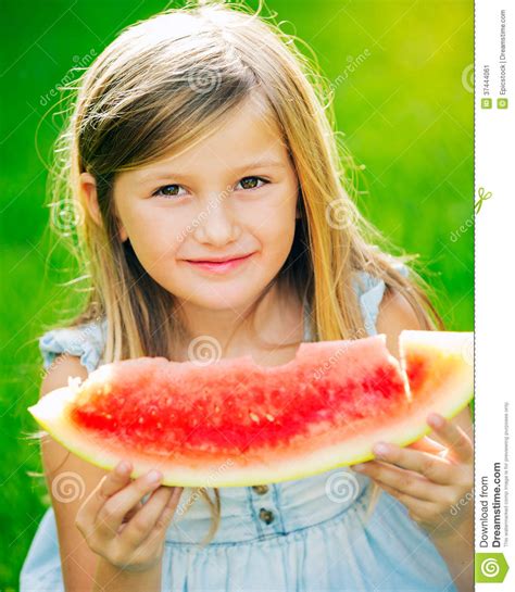 Cute Little Girl Eating Watermelon Stock Image Image Of