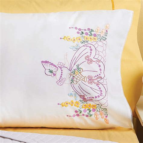 Herrschners Leila Pillowcase Pair Stamped Embroidery Kit