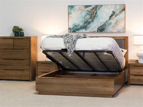 Sanctum Bed Queen Walnut Gas Lift Queen Beds Storage Spaces Bed