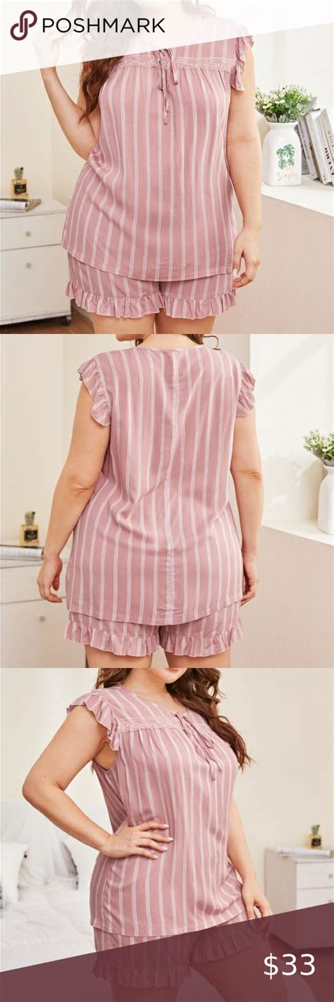 New Plus Pink Striped Pajama Set Flannel Pajama Bottoms Striped Pajama Pants Striped Tee