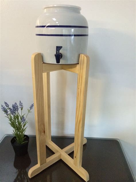 Porcelain Ceramic Water Dispenser Blue Stripes And Natural Wood Floor