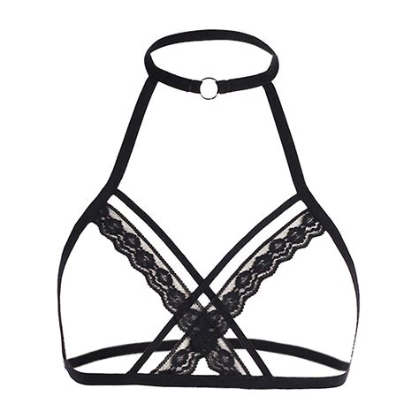 Excellent Quality Alluring Women Cage Bra Elastic Strappy Hollow Out Mesh Bra Bustier Underwear