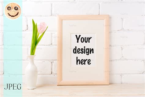 Wooden Frame Mockup With Pale Pink Tulip Graphic By Tasipas · Creative