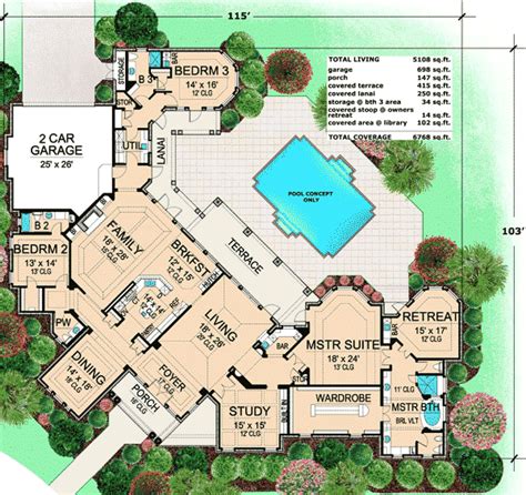 Here is the overall design plan. Rear-Facing Oasis with Master Retreat - 36121TX ...