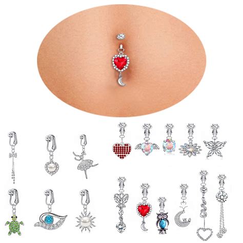 Faux Fake Belly Ring Butterfly Heart Fake Belly Piercing Clip On Umbilical Navel Belly Button