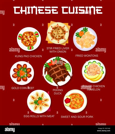 Chinese Food And Asian Cuisine Menu Dishes Vector Lunch And Dinner