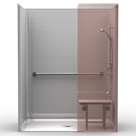 Ada Roll In Shower Wwing Wall Six Piece 63x37 8 Inch Tile Look