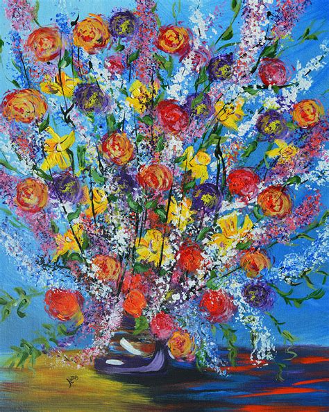 Spring Has Sprung Abstract Floral Art Still Life Painting By Kathy