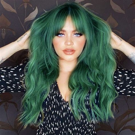 Mermaid Green Kassandia Long Beachwave Synthetic Wig With Bangs Cheveux Verts Perruque Verte