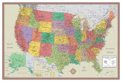 X Huge United States Usa Contemporary Elite Wall Map Laminated