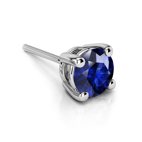 Blue Sapphire Round Gemstone Single Stud Earring In White Gold 5 1 Mm