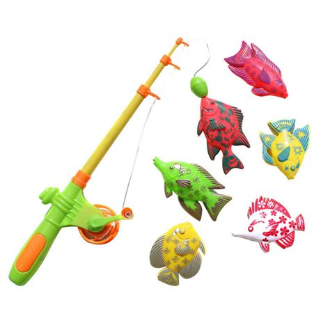 Lzndeal 6pcs Childrens Magnetic Fishing Toy Plastic Fish Outdoor