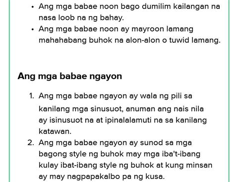 Kaibahan Ng Mga Babae Noon At Ngayon Brainly Ph