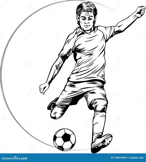 Kicking Sketch Boy Playing Football Drawing Drawing Of Soccer Players