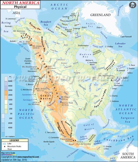 Physical Map Of North America North American Geography Pinterest