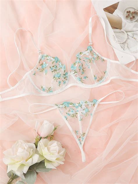 Green Romantic Mesh Floral Sexy Sets Embellished Non Stretch Women