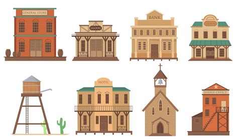Free Vector Variety Of Old Houses For Western Town Flat Item Set