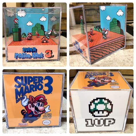 Nintendo Nes Super Mario Bros 3 3d Cube Handmade Diorama Nintendo