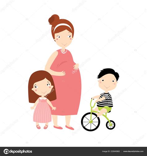 Mujer Embarazada Con Hijos Personajes Dibujos Animados