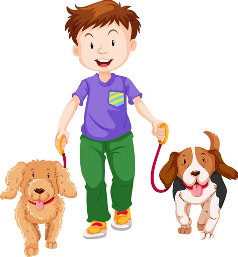 Walking Boy Cartoon Boy With Dogs Clipart Free Transparent Png Images