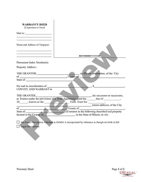 Illinois Warranty Deed Corporation To Trust Us Legal Forms