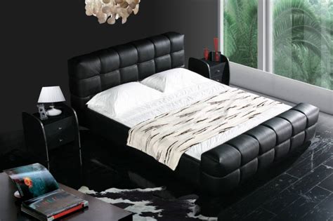 Black Color Real Genuine Leather Bed Soft Beddouble Bed