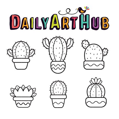 Cactus Drawing Outline Clip Art Set Daily Art Hub Graphics