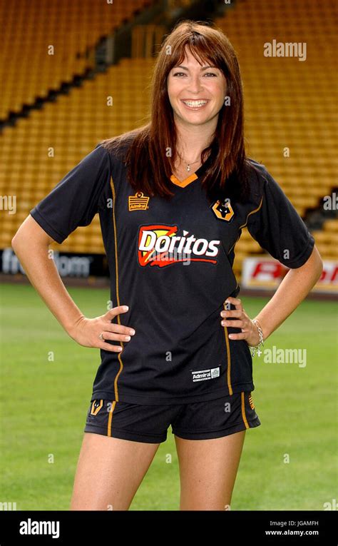 Television Presenter Suzi Perry Modelling The Latest Wolves Away Strip