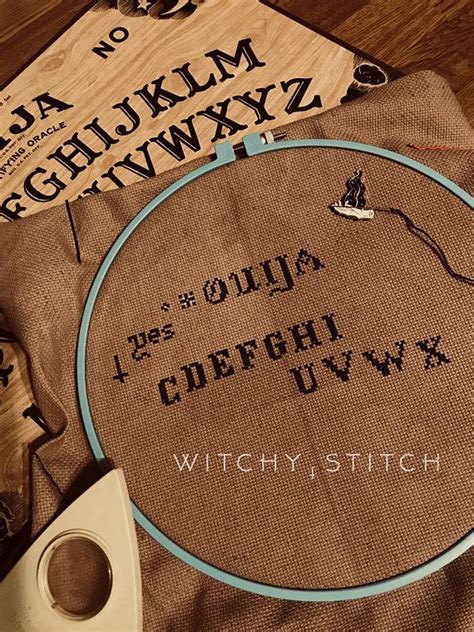 Finished size 17x20cm comes with a 16ct white gamma aida, 14 solid shades of threads and 4 blends, needle and instructions in en, de, fr, it, es. Ouija Board & Planchette Cross Stitch Pattern BUNDLE Witch ...