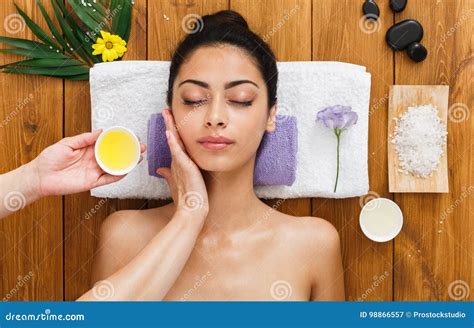 Woman Massagist Make Face Lifting Massage In Spa Wellness Center Stock Image Image Of
